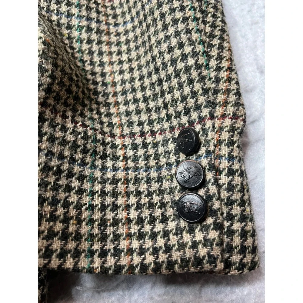 Vintage Burberrys Prorsum Mens Wool Houndstooth Blazer Jacket Brown 1987 42R‎